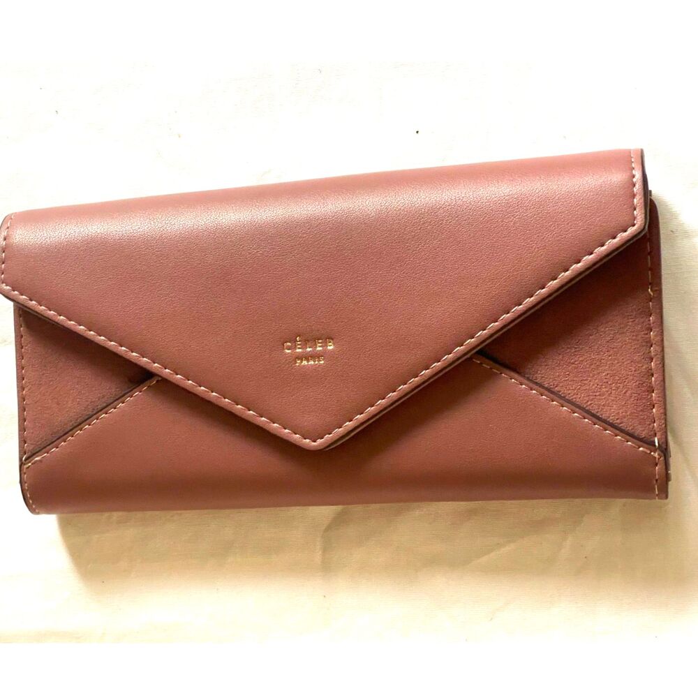 Trifold Leather Wallet Designer Luxury Celeb Vintage Mauve Pink New NWOT